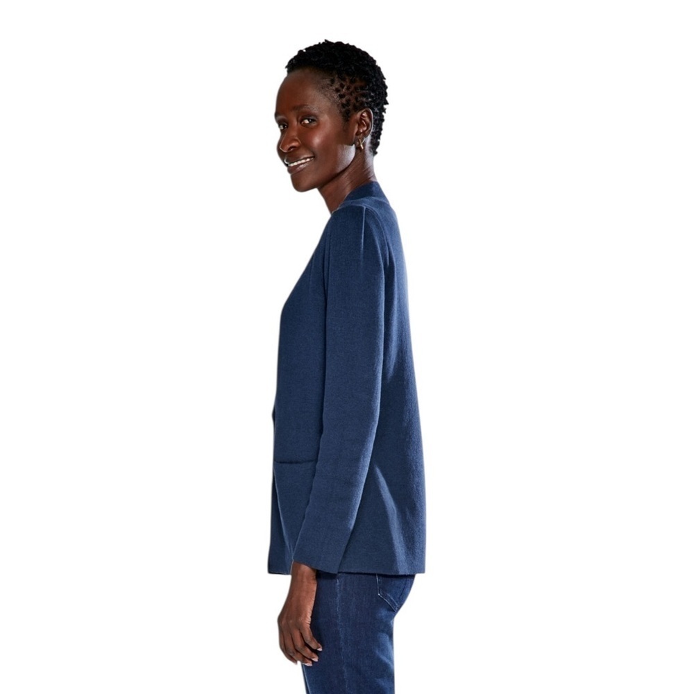 NIC+ZOE Blue Cardigan Sweater V-Neck Fitted FEMME SLEEVE JACKET size Small - Picture 4 of 13